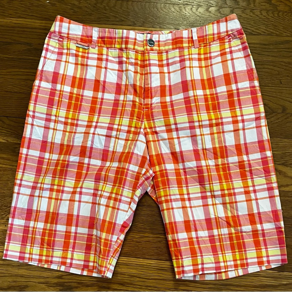 LRL Lauren Active Ralph‎ Lauren Bermuda Shorts Womens 10 Orange Yellow Plaid Y2K